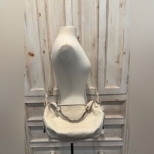 Furla off white Croc Embossed Leather Shoulder Bag. Made in Italy.